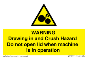 Warning Drawing in and Crush Hazard